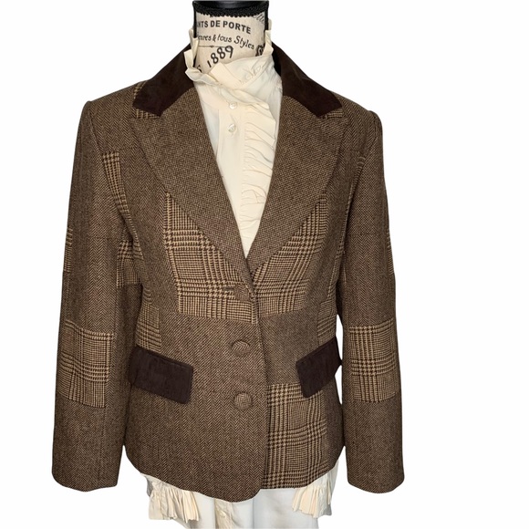 Braefair Tweed Wool Blend Equestrian Riding Button Blazer Brown Jacket Size 4 - Picture 16 of 16